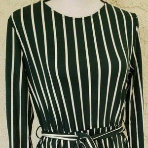Levaca Womens Slim Fit Striped Belt Modest Midi